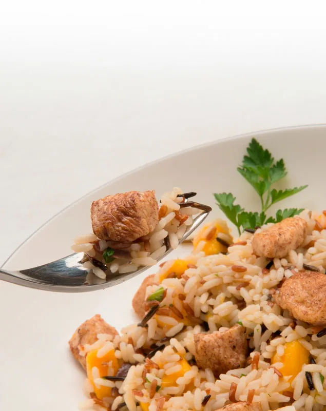 ENSALADA DE ARROZ, POLLO Y MANGO